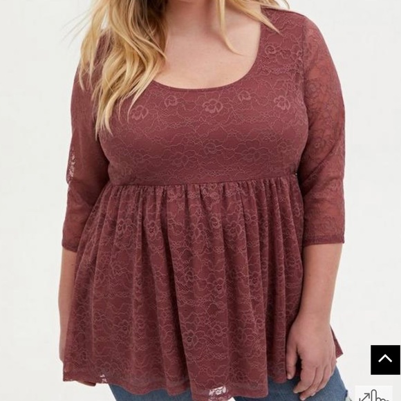 TORRID BABYDOLL ROSE SUPER SOFT SCOOP NECK LACE SLEEVE TUNIC TOP - Picture 2 of 6